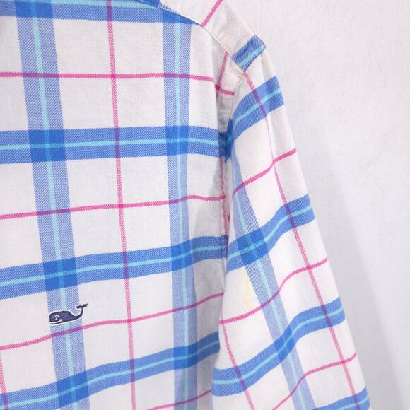 Vineyard Vines Flannel Shirt Mens XL Blue Plaid Slim Fit Whale Flex Button Down - Picture 8 of 9